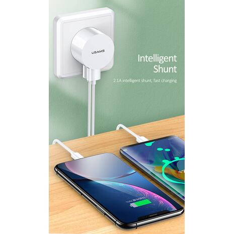 Φορτιστής τοίχου Usams T20 και καλώδιο micro usb Λευκό combo